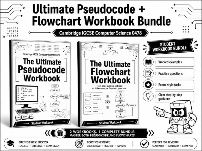 Computer Science : Pseudocode and Flowchart Workbook Bundle