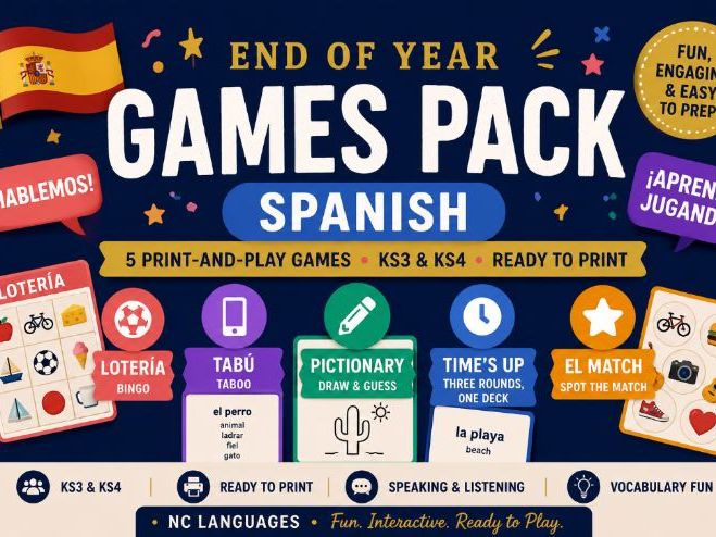 Spanish End of Year Game Pack (Tabú, Lotería, Pictionary & more)