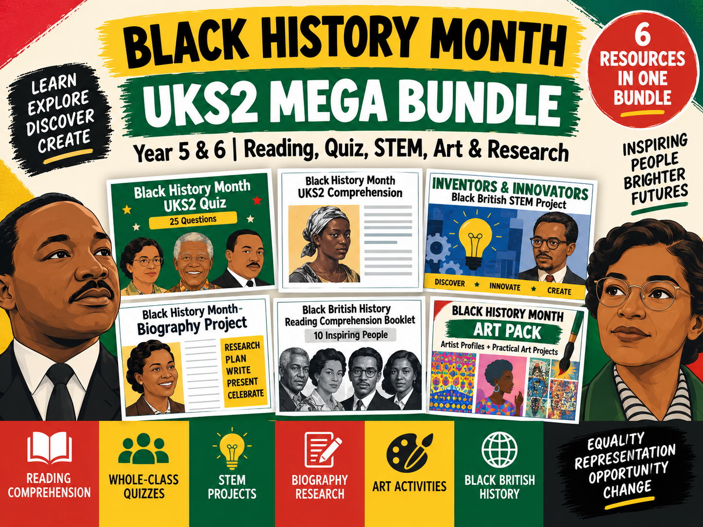 Black History Month UKS2 Mega Bundle | Year 5 & 6 | Reading, Quiz, STEM, Art & Research