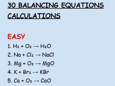 Balancing equations practice