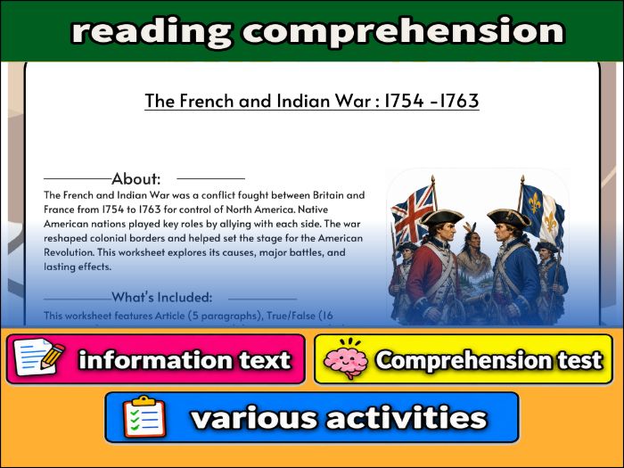 The French and Indian War : 1754 -1763   & Comprehension Test