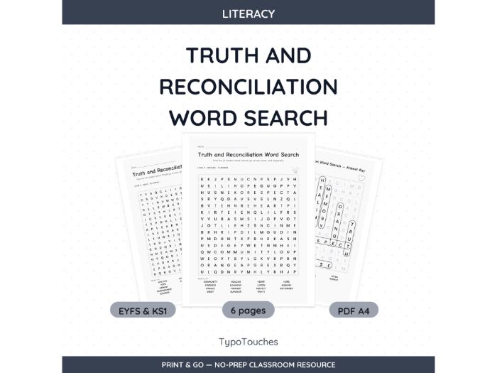 Truth and Reconciliation Word Search | 6 pp