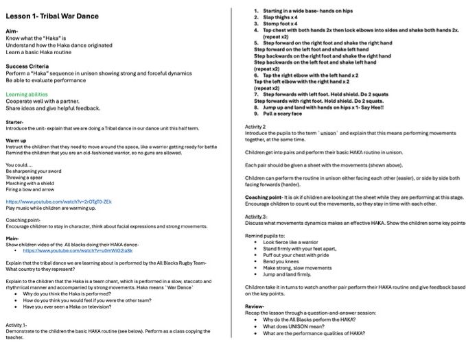 Tribal War Dance (Haka)- 5 lessons for Key Stage 2