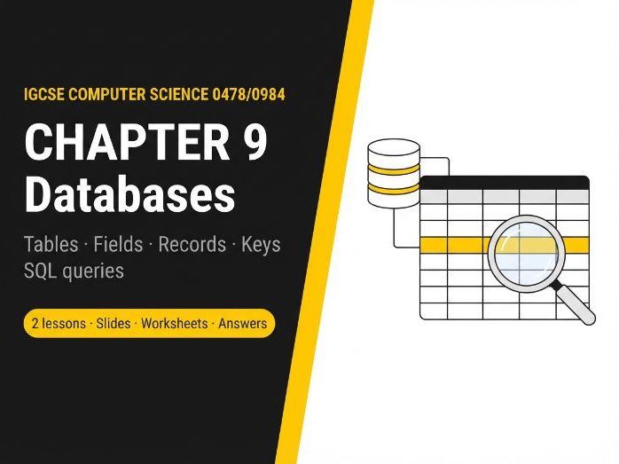 Cambridge IGCSE Computer Science (0478) Chapter 9: Databases – 2 lessons + worksheets
