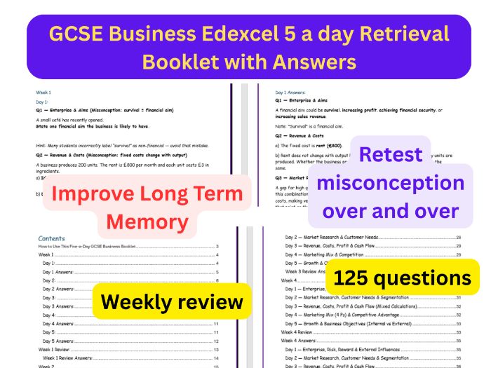 GCSE Business Edexcel 5 a day Retrieval Booklet 1