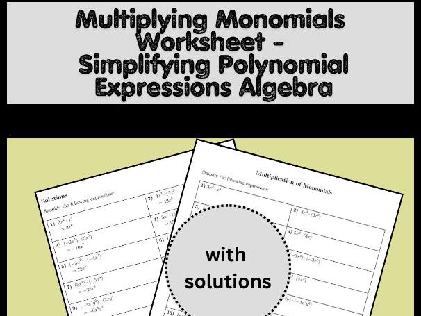 Multiplying Monomials Worksheet - Simplifying Polynomial Expressions Algebra
