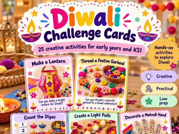 Diwali Challenge Cards | EYFS & KS1 Continuous Provision Activities | 25 Practical Ideas