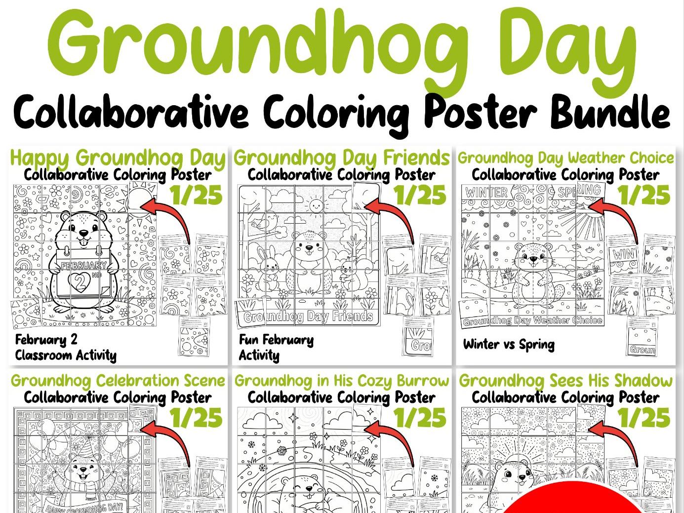 Groundhog Day Collaborative Coloring Poster Bundle – February Classroom Activities