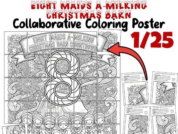 Eight Maids a-Milking Christmas Barn Collaborative Poster | 12 Days Countdown Art