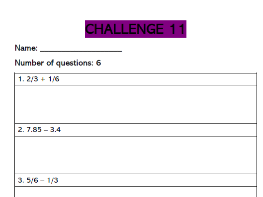 UKS2 Arithmetic Challenges