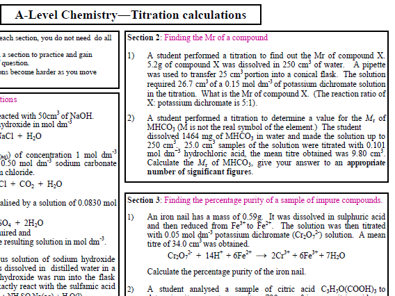 A-Level Chemistry Titration calculations