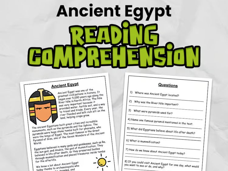 Ancient Egypt Reading Comprehension for KS2 (Grades 3 - 5) | Guided Reading Task