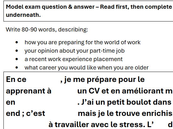 GCSE French 90-Word Answer Worksheet - Jobs