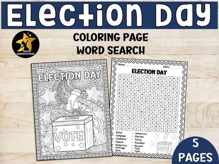 Election Day Activities 2nd Grade Word Search Coloring Page Worksheets November