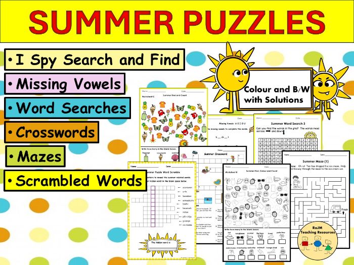 Summer Puzzles Word Searches Mazes Crosswords Missing Vowels