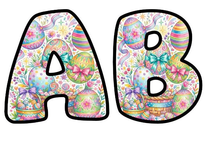 Easter Eggs Floral Bubble Letters | Seasonal Bulletin Board Letters | Printable Alphabet A-Z and 0-9