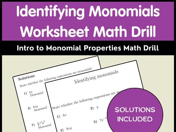 Identifying Monomials Worksheet | Intro to Monomial Properties Math Drill