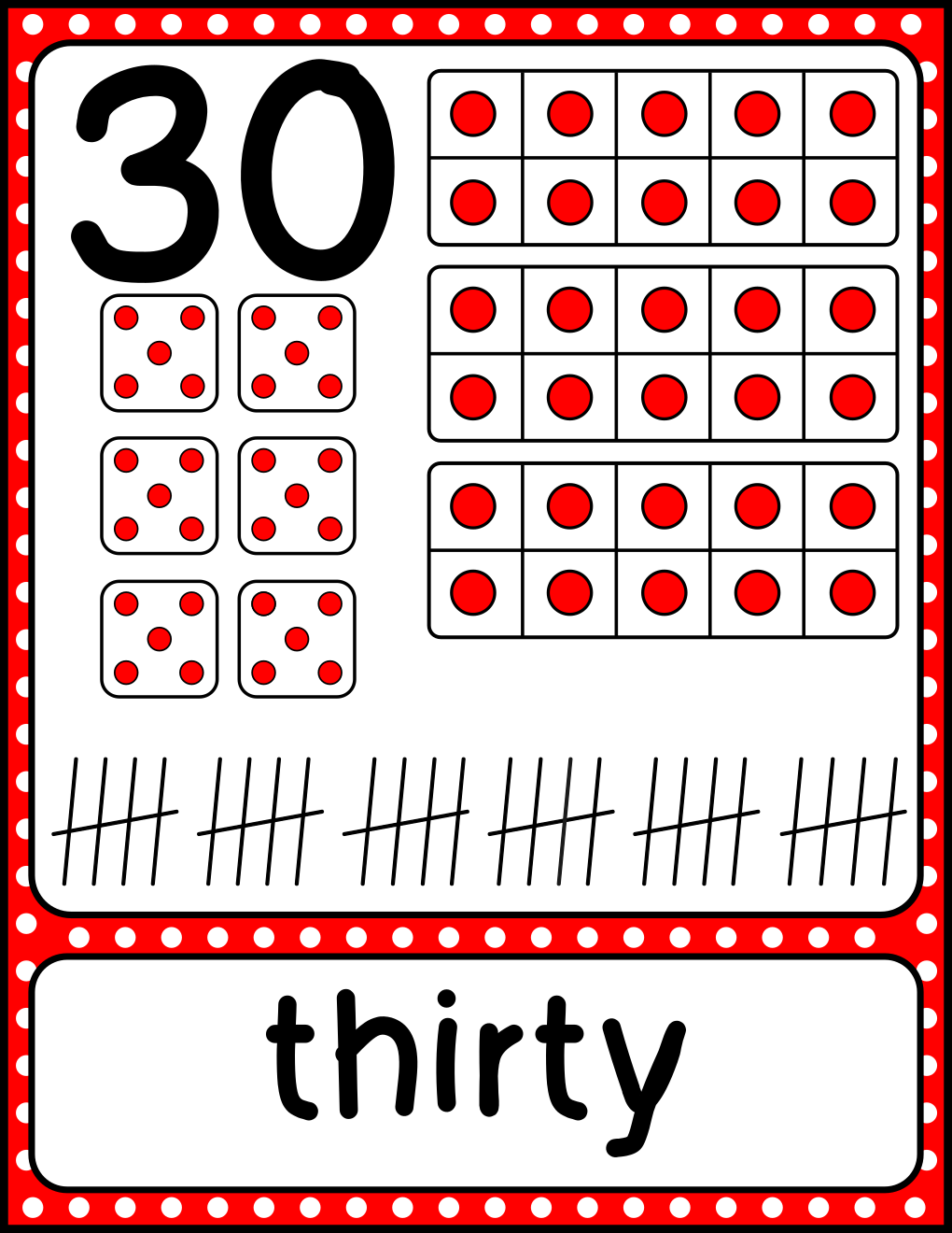 Number Posters 1-30 | Ten Frames, Dice, Tally Marks & Number Words ...