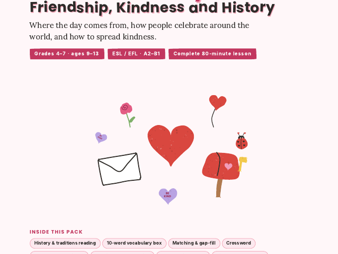 Valentine’s Day ESL Lesson | Friendship & Kindness | Grades 4-7