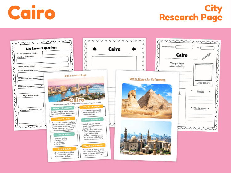 Cairo City Research Project | Egypt Geography & Landmark Worksheets