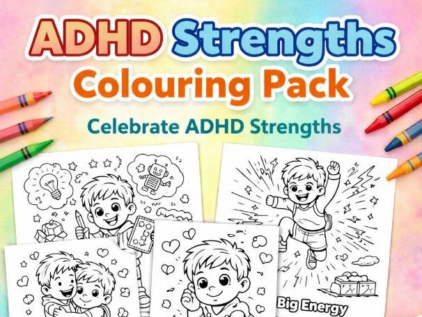 ADHD Strengths Colouring Pages for Boys KS1 KS2 | SEN Positive Traits Pack