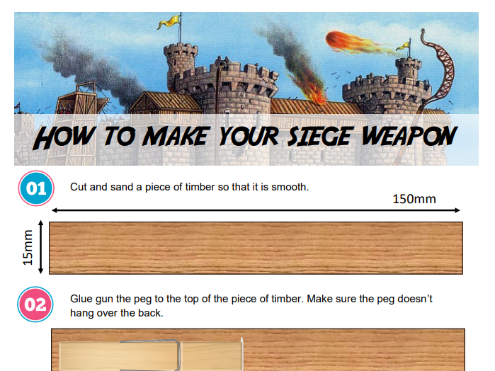 D&T KS2 Primary school Siege Weapons / Castle Project (4 Worksheets)