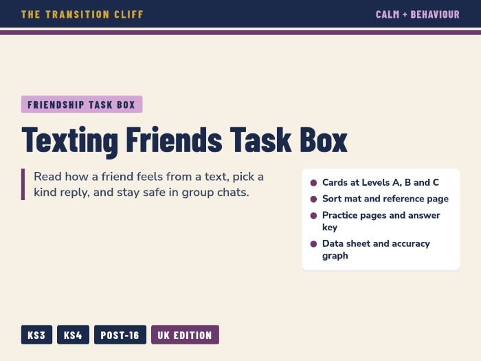 Texting Friends Task Box: Reading Tone, Kind Replies and Group Chat Safety for SEND