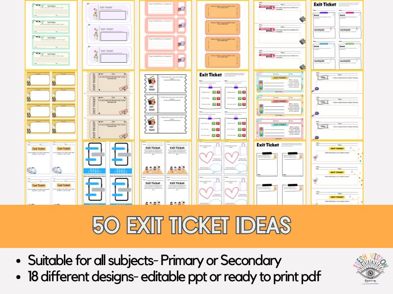 50 Exit Ticket Ideas – Printable PDF & Editable PPT for All Subjects | 18 Designs