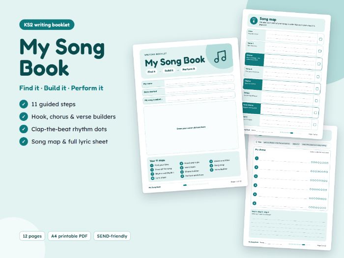 My Song Book – 12-Page Guided Songwriting Booklet (KS2, SEND-Friendly)