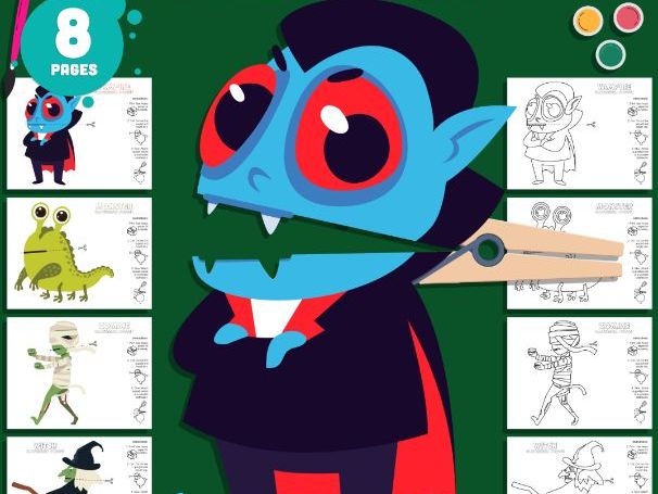 Halloween Puppet Making Activity, Vampire, Monster, Witch and Zombie