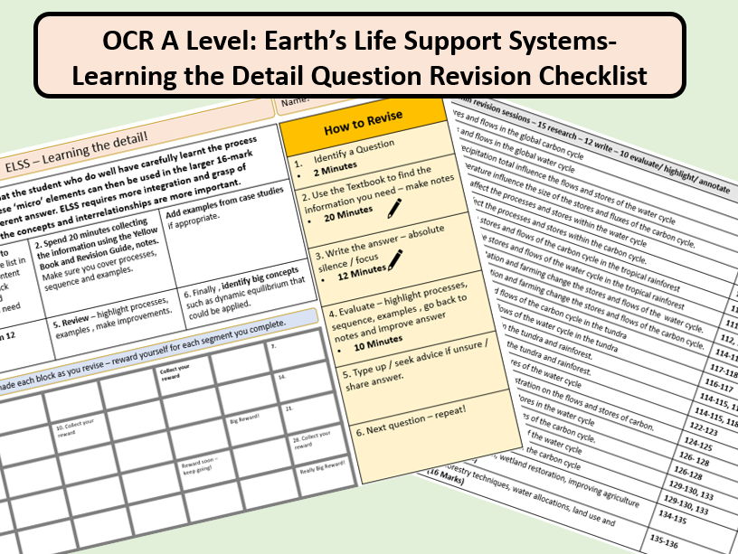 OCR A Level: Earth’s Life Support Systems- Learning the Detail Question Revision Checklist