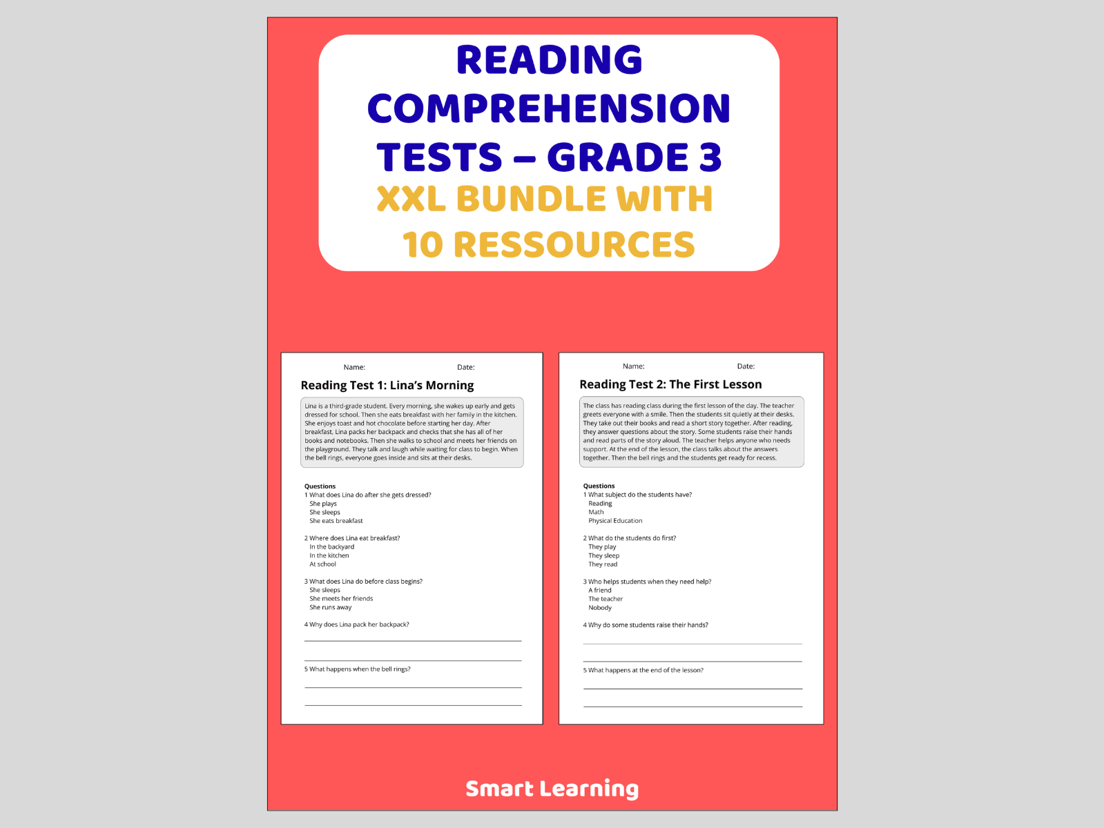 Reading Comprehension Test Grade 3 - XXL Bundle 10 Materials Reading Assessments