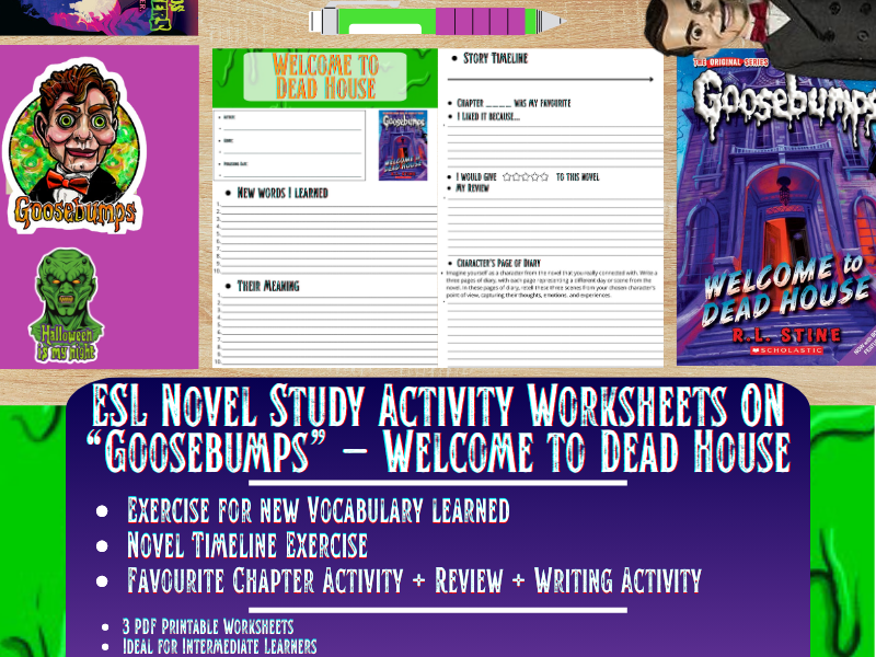ESL Novel Study Worksheets - Welcome to Dead House - Goosebumps - R.L Stine