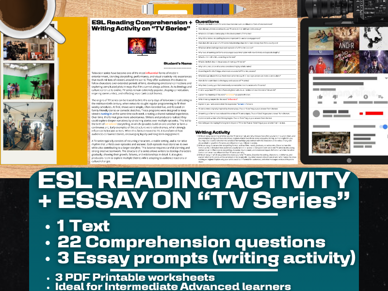 ESL Reading Comprehension + Writing Activity Worksheets - TV Series