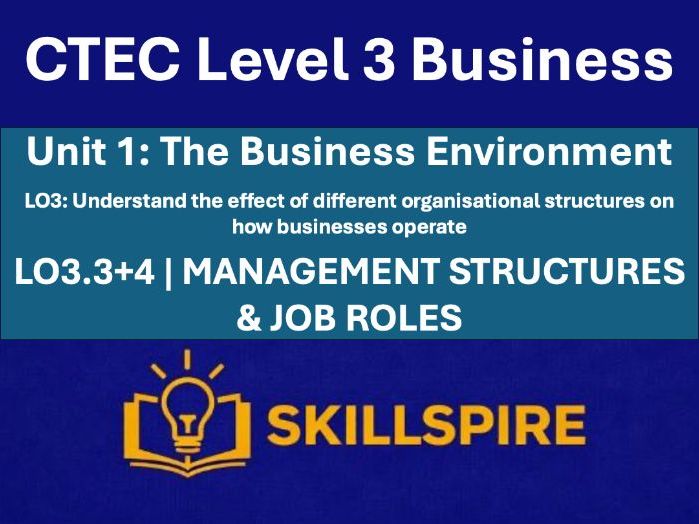 CTEC Level 3 Business – Unit 1 LO3.3+4 | Management Structures & Roles | 3 PowerPoints & Worksheets