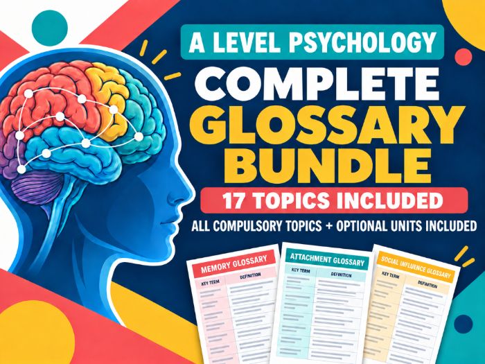 A Level Psychology Glossary Bundle | 17 Topics | AQA | Editable Word