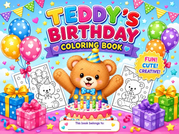 Teddy’s Birthday Coloring Book | Birthday Party Coloring Pages | Kindergarten–3rd Grade