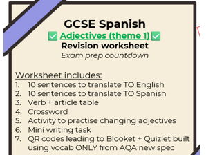 GCSE Spanish - Adjectives - Revision (AQA, 2026 - Theme 1)