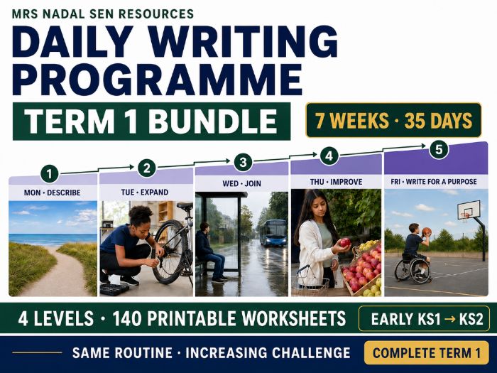 Daily Writing Programme – Term 1 | 7-Week SEN Picture Writing Bundle | 4 Levels