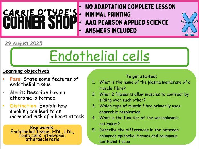 Endothelial Tissues - AAQ Pearson Applied Science