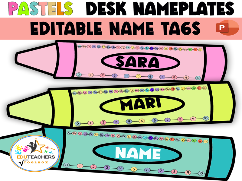 Editable Crayon Name Tags-Back to School Activity |Pastels desk nameplates PPTX