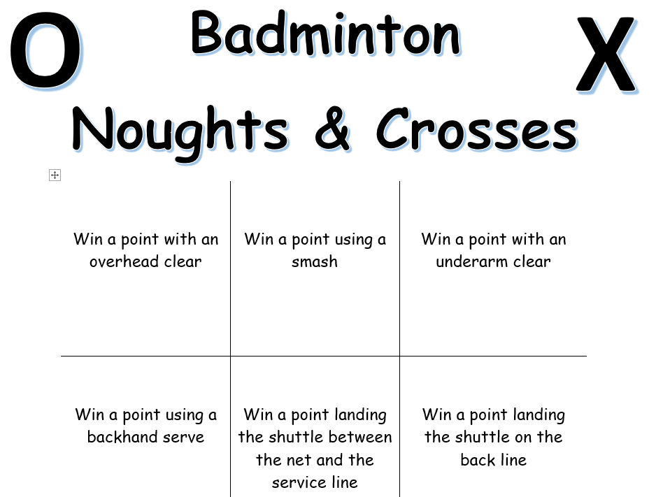 Badminton Noughts and Crosses