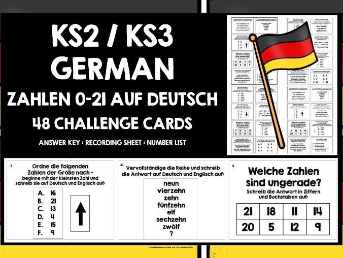 GERMAN NUMBERS 0-21 CHALLENGE CARDS