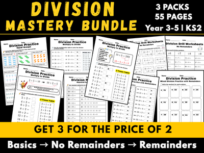 Division Basics Worksheets | Year 3-4 Maths, KS2| 55pages
