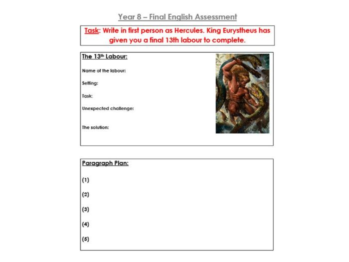 2 Myth Lessons - Writing Assessment Preparation and Actual Assessment (Year 8)