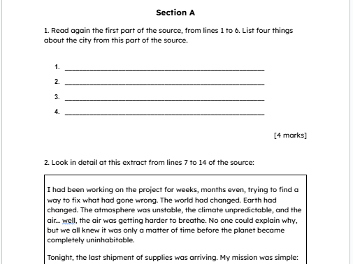 GCSE English Language Paper 1 practice exam/mock: The Last Shipment