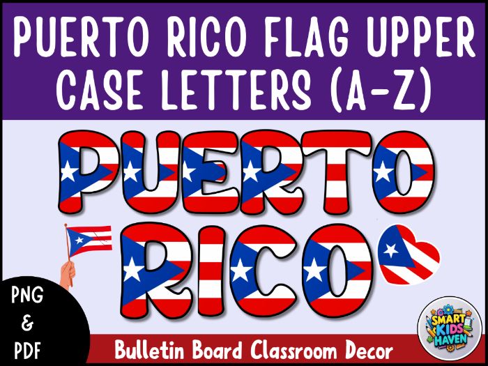 Puerto Rico Flag Bulletin Board Letters Uppercase Alphabet A-Z Classroom Decor.
