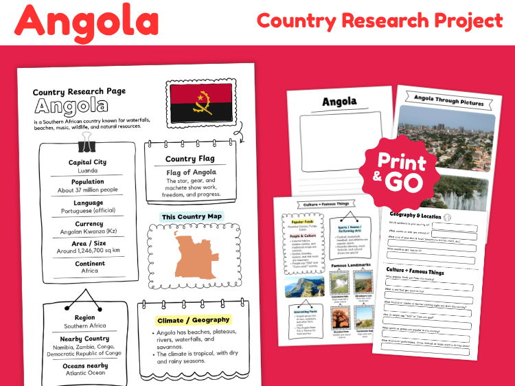 Angola Country Research Project | Geography & Culture Worksheets