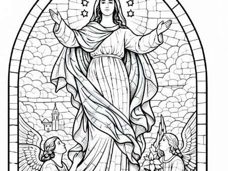 Feast of the Assumption St Mary Stained Glass Window Colouring Sheet