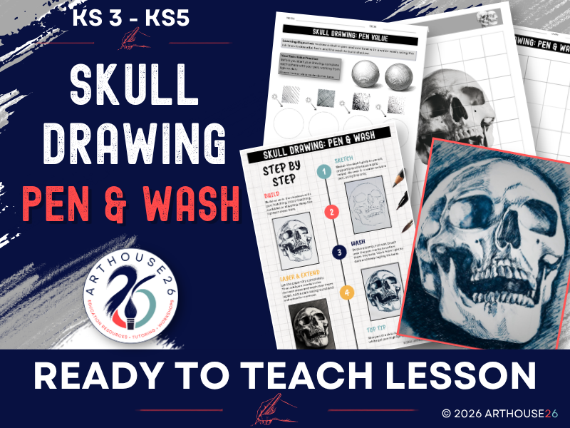 Skull Drawing: Pen and Wash Art Lesson | Tonal Value Practice & Step-by-Step Guide | KS3, KS4 & KS5